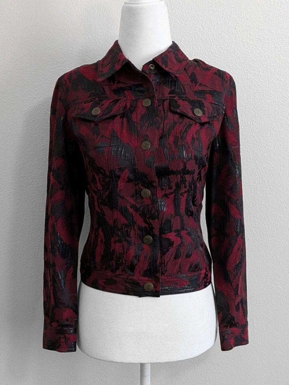 NWT Ruby Rd. Red & Black Gothic Metallic Jacket w/ Snap Buttons | Size 6